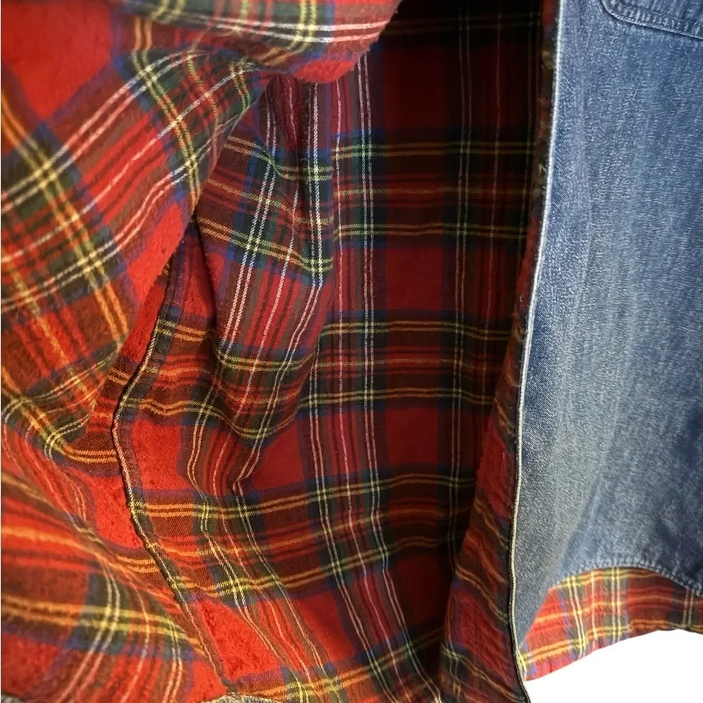 Lands’ End Flannel Lined Denim Shirt Men’s Size L (16–16½) Vintage Workwear